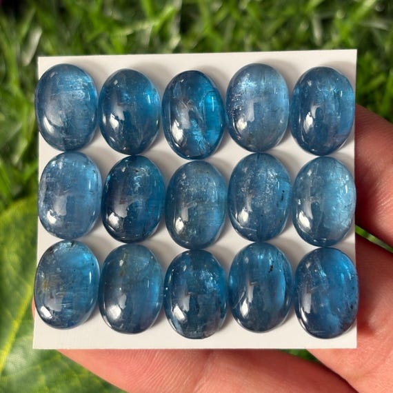 8 Pcs. Neon Paraiba Kyanite Cabochon: 10x14mm Oval Healing Crystal