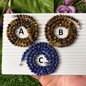 Lapis Lazuli & Tiger&#39;s eye gemstone beaded necklace-chunky beads necklace-20&quot;Inch Lapis Lazuli-Tiger&#39;seye Smooth Balls beads Unisex Necklace