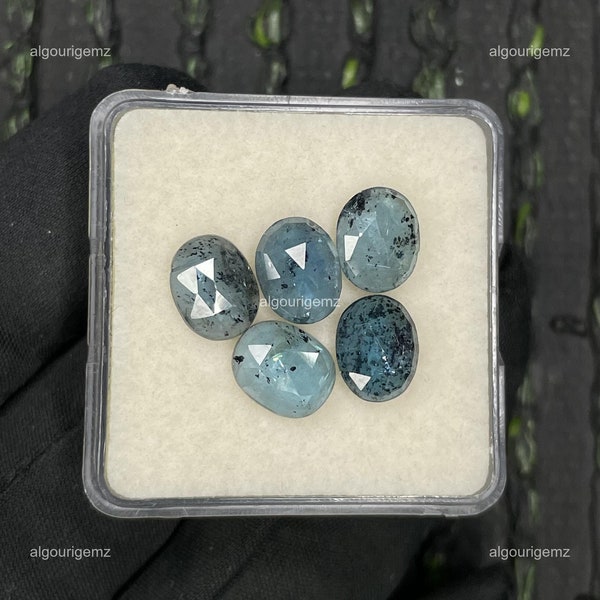 5 Pcs Wholesale Lot Natural 10.85 Cts Teal Rose Cut Kyanite Gemstone/ Kyanite Faceted/ Kyanite Oval Stone/ For Making Jewelry 9X7 MM