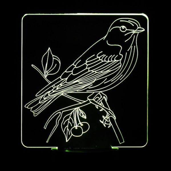 Sparrow on Branch 3-D Optical Illusion LED Desk, Table, Night Lamp