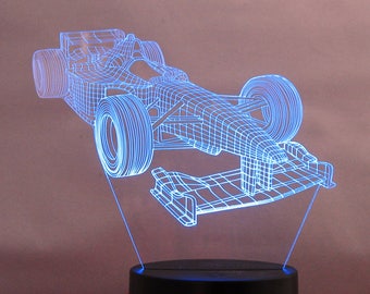 Formula One Race Car Optical Illusion 3-D  Multicolored Light