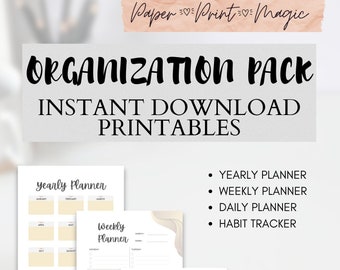 Organization Pack | Instant Download | Weekly Planner | Habit Tracker | Yearly Planner | Daily Planner | A4 | Printable | Wellness