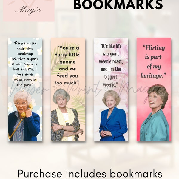 4 Bookmarks | The Golden Girls Bookmarks | Digital download | Instant Download | Book Gifts | Golden Girls Quotes