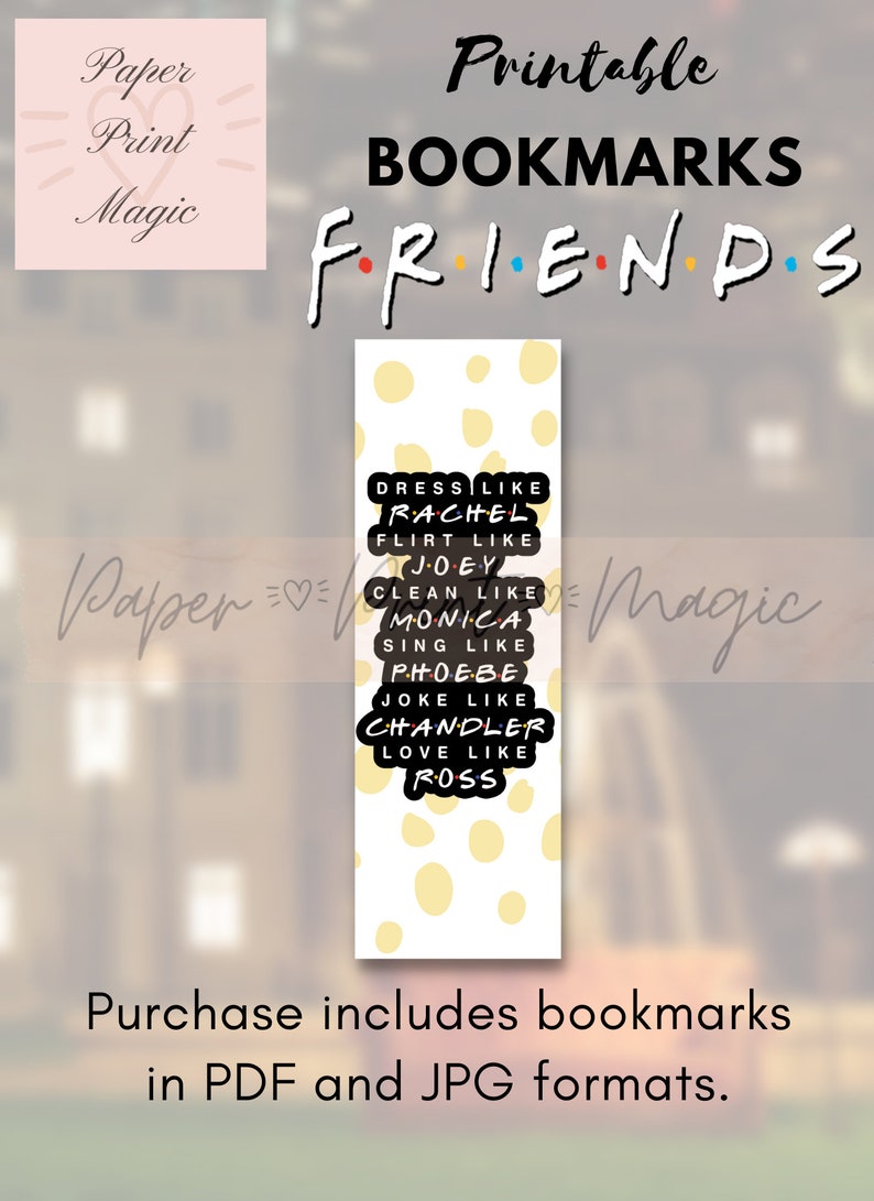 8 Bookmarks FRIENDS TV Show Bookmarks Digital Download Instant Download