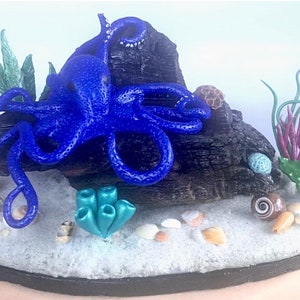 Octopus sculpture,Clay Octopus,Octopus Mixed Media Art,Driftwood Art, Seashell Art,Nautical Decor