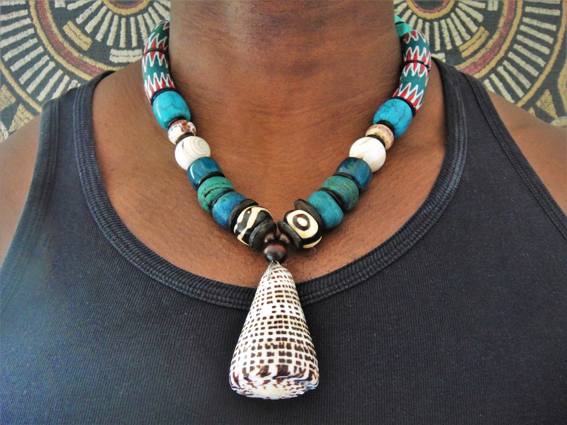 Mens African Jewelry Trade Bead Necklace Tribal Bone Choker Etsy