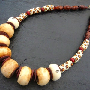 Chunky Tribal Necklace Kenyan Carved Bone Beads Designer Ethnic Jewelry Gemstones Custom Statement Necklace Cow Bone Choker Artisanal