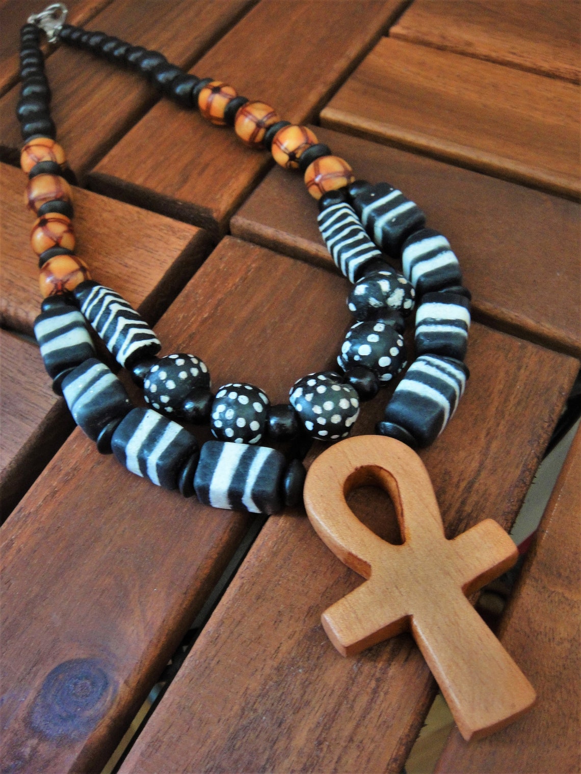 Mens African Jewelry Tribal Beaded Bib Ankh Pendant Etsy