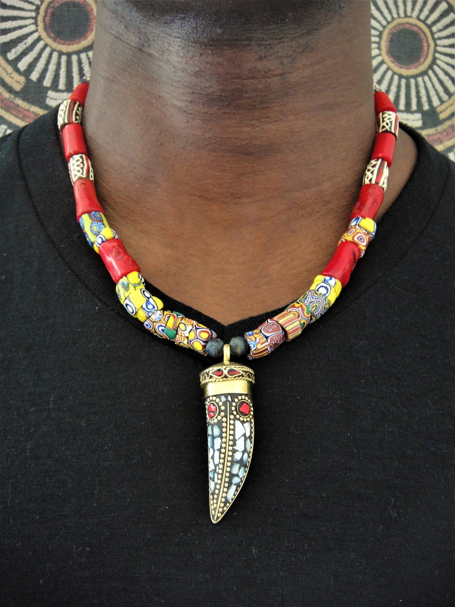 Trade Bead Necklace Mens African Jewelry Luxury Afrocentric Tribal