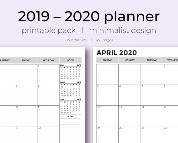 2019 2020 academic monthly planner 18 month printable planner dated planner refill calendar 2019 school calendar minimalist calendar printable academic calendar