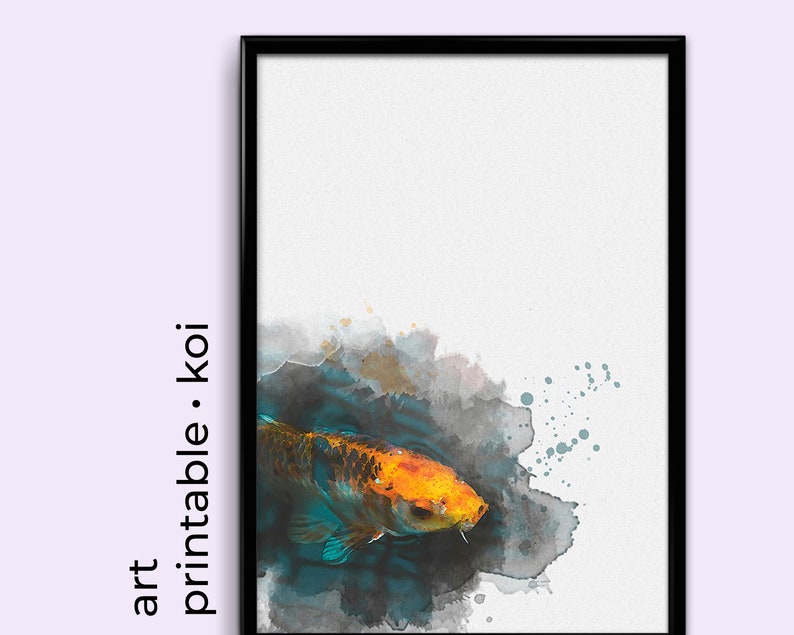 Koi Fish Watercolor Print Koi Painting Framed Art Digital Etsy