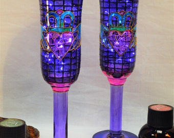 Claddagh Stained Glass Champagne Flutes