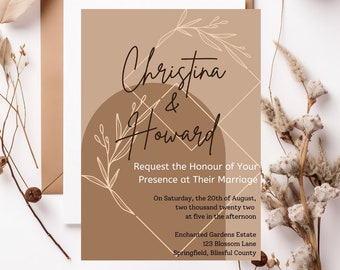 Boho Blooms: Tan and Chic Digital Wedding Invitation Template | Boho Chic | Wedding Invite | Tan | Beige | Taupe | Neutral Colors