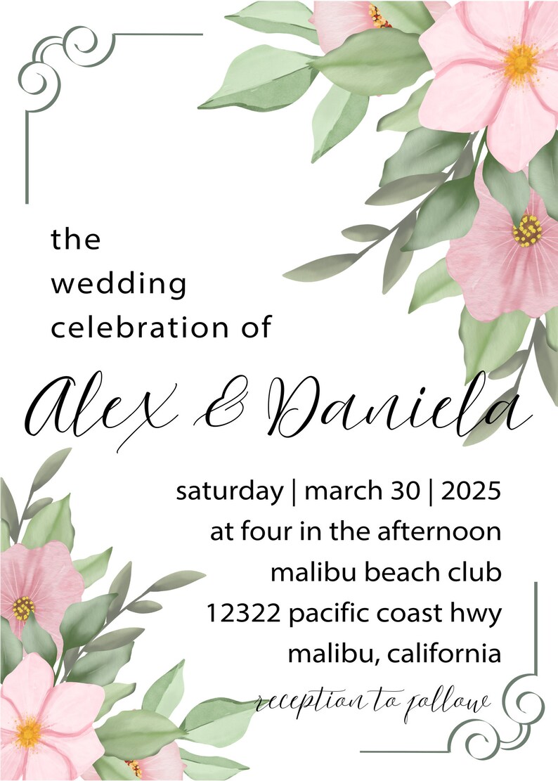 Elegant Floral Wedding Invitation | Custom Editable Template | Pink ...