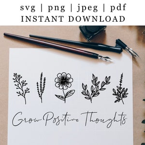 Wachsen Positive Gedanken Handgezeichnet Digital Download | Positive Gedanken SVG PNG JPEG | Positivity Clipart Cut File | T Shirt Bild
