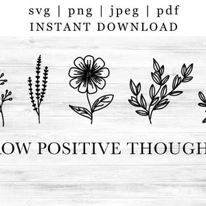 Wachsen Positive Gedanken Handgezeichnet Digital Download | Positive Gedanken SVG PNG JPEG | Positivity Clipart Cut File | T Shirt Bild
