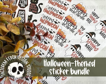 Lot d'autocollants sur le thème d'Halloween, Stickers Halloween, Petite entreprise, Petite boutique, Sticker sorcière, Sticker citrouille, Sticker merci, Fantôme