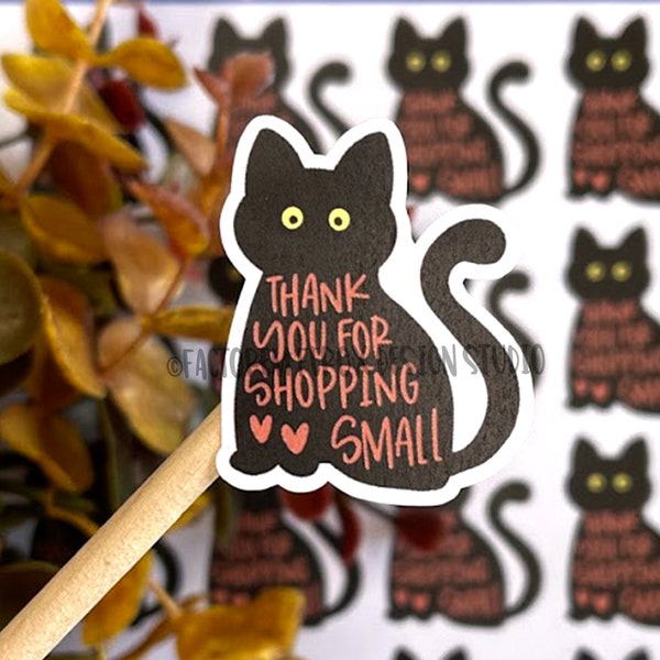 Black Cat Thank You for Shopping Small Sticker©, Spooky, Halloween, Cat Sticker, Small Shop, Small Business, Thank You Sticker, Handmade