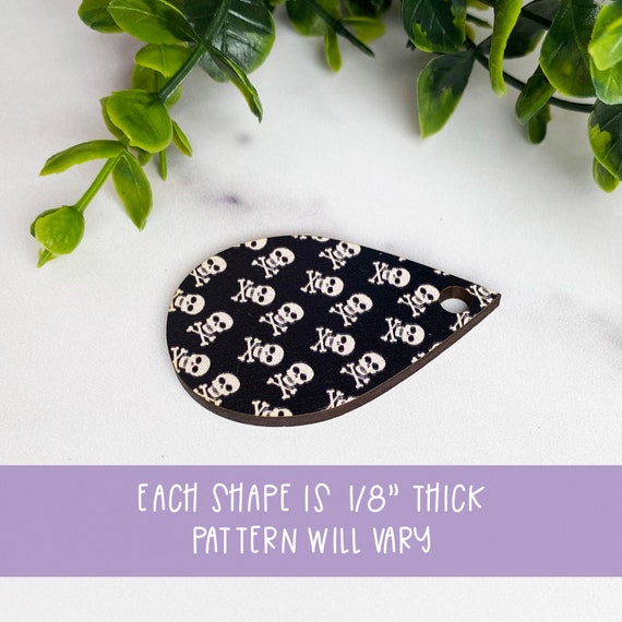 Skull and Crossbones Printed MDF Earrings, Unfinished Earrings, DIY Earrings, Statement Earrings, Custom Earrings, Halloween Earrings