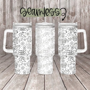 Bakdoodles volledig omslagontwerp voor 40oz gegraveerde beker, digitale download, SVG, naadloos ontwerp, roterende laser, doodle SVG, commercieel gebruik