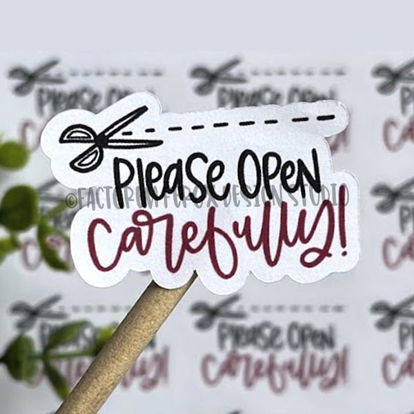 Please Open Carefully Scissors Sticker©, Care Sticker, Open With Care, Small Business, Small Shop, Handmade Shop, Packaging Sticker