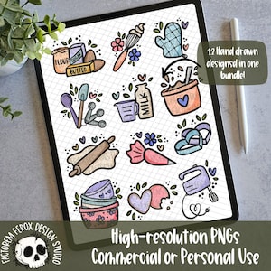 Baking Doodles Digital File Set © - Uso comercial, materiais de embalagem, PNG para impressão, arquivo de adesivos, clipart, padeiro, biscoito, biscoitos, assados
