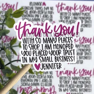 Thank You Small Business Personalized Sticker©, Thank You Sticker, Small Shop, Etsy Sticker, Custom Sticker, Handmade Shop, Thank You Note