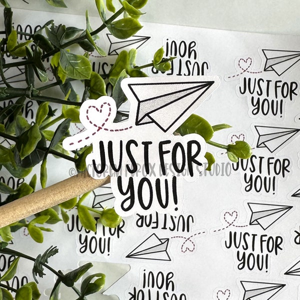 Just For You Paper Airplane Sticker©, Thank You Sticker, Etsy Sticker, Small Shop, Small Business, Product Packaging, Supplies, Shipping