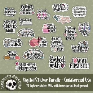 Bundel digitale bakstickers © - Commercieel gebruik, Verpakking, Afdrukbare png, bedankt, Baker Stickers, Cookier Stickers, Baked Goods