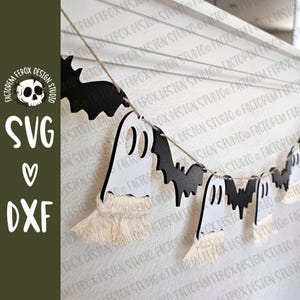 Duch i nietoperz Macrame Garland SVG ©, Komercyjne użycie SVG, Plik do cięcia laserowego, Laser SVG, Plik Glowforge, Plik laserowy Thunder, Plik laserowy Halloween