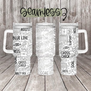 Hockey ontwerp volledig omwikkeld voor 40oz gegraveerde beker, digitale download, SVG, hockey naadloos ontwerp, roterende laser, doodle SVG, commercieel gebruik