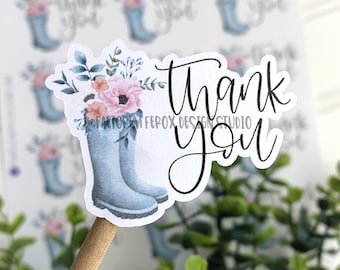 Thank You Sticker, Boot and Flowers Sticker, Etsy Sticker, Small Business Supplies, Small Shop Supplies, Packaging Sticker, Spring Sticker