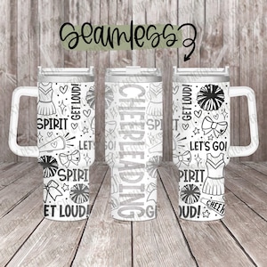 Cheerleadingdoodles © volledig omslagontwerp voor 40oz gegraveerde beker, digitale download, SVG, naadloos ontwerp, roterende laser, commercieel gebruik