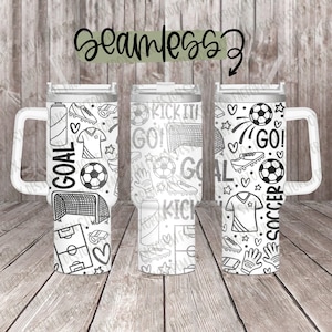 Voetbal doodles volledig omslag ontwerp voor 40oz gegraveerde beker, digitale download, SVG, naadloos ontwerp, roterende laser, doodle SVG, commercieel gebruik