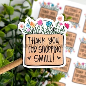 Thank You For Shopping Small Flower Shopping Bag Sticker©, Thank You, Etsy Sticker, Shop Small Sticker, Packaging Sticker, Small Business