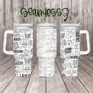 Basket-ball doodles design complet pour gobelet gravé de 40 oz, téléchargement numérique, SVG, conception sans couture, laser rotatif, usage commercial