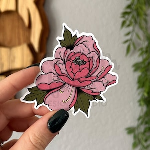 Old-school Tattoo Style Pink Flower Vinyl Sticker©, Tumbler Decal ...