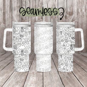 Diseño envolvente de Summer Doodles para vaso grabado de 40 oz, descarga digital, SVG, diseño sin costuras, láser rotatorio, Doodle SVG, uso comercial