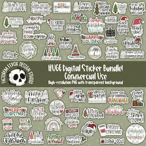 Enorme kerststicker png-bundel © - Commercieel gebruik, verpakking, afdrukbare png, bedankt, kleine winkel, png-bestand voor kleine bedrijven, sticker vakantie