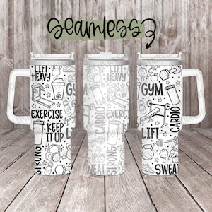 Sportschool doodles full wrap ontwerp voor 40oz gegraveerde beker, digitale download, SVG, naadloos ontwerp, roterende laser, doodle SVG, commercieel gebruik