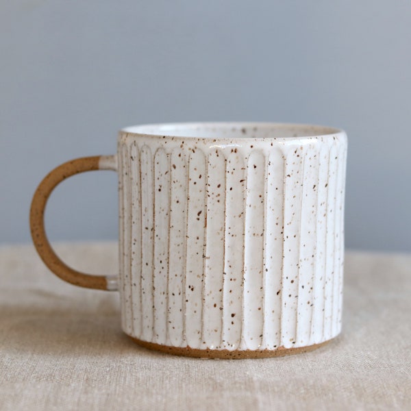 Handmade Mug w/ Hand Carved Straight Patterns [Read to Ship]