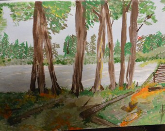 Painting, 12 x 16" Bonfire acrylic painting