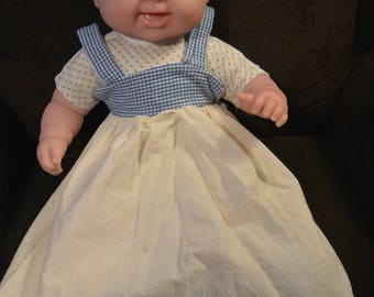 doll clothes, Homemade 18" doll dress , blue gingham and hearts  FamilyBlessingCo