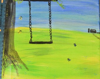 Painting, Acrylic 9.5 x11.5 inches  Swing in Yard