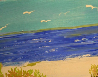 Painting, Beach  Acrylic painting  8 x 10 Original