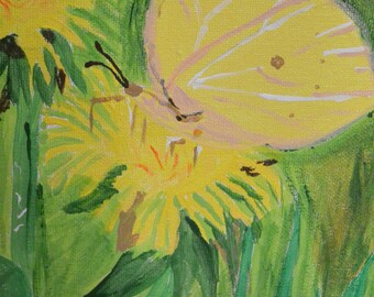 Painting, 8 x 10"  acrylic painting Yellow butterfly