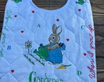 Baby bib, vintage material, tie neck, Gardening, stars double sided