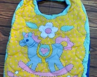 Baby bib, vintage material, double sided, quilted with Velcro closure