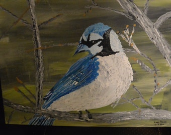 Painting. Blue Bird 11 x 14" flat panel acrylic painting