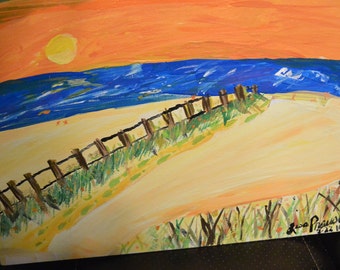 Painting, Beach acrylic painting  11 x 14
